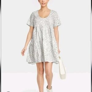 A NEW DAY Peasant Babydoll Dress Animal Leopard Print Tiered, size M